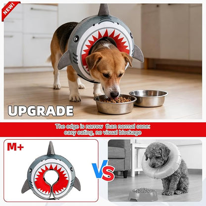 KOOLTAIL Inflatable Dog Cone Collar, Soft Donut E Collar for Dogs After Surgery to Stop Licking Enhanced Alternative, Blow Up Pet Neck Pillow Recovery Adjustable Cone for Dog Cat, Upgrade Size,Shark M
