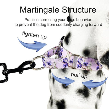 Martingale Collar for Dogs Floral Dog Collars for Small Medium Large Dogs with Buckle Adjustable Soft Nylon Dog Collar (Purple Lily, Small)