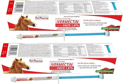 Ivermectin Paste 1.87% Only Use for Horses – Apple Flavor Oral Paste – 6.08g Syringe - Gel Dewormer for Horse - Safe for Equine of All Ages (2 - Pack)