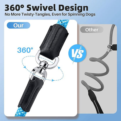SlowTon Slip Lead Dog Leash, Adjustable 5-7 FT, 1/2” Rope, Heavy Duty Nylon Leashes with Padded Handle & Highly Reflective Threads, No Pull Training Leash for Medium Large Dogs 20-120lb (Light Blue,L)