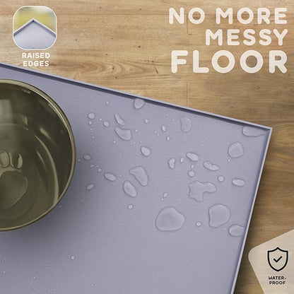 Dog Food Mat - 24x15 Raised Edges Dogs Mat for Food and Water Prevent Spill, Waterproof Cat Food Mats Protect Floors, Easy Clean Dog Bowl Mats for Food and Water, Silicone Pet Feeding Placemats