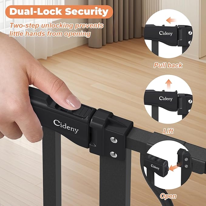34" Extra Tall Baby Gate for Stairs, Auto Close Stroller Friendly Dog Gate Indoor for Doorways, Pressure Mounted 29"-45" Wide Baby Gate, Easy Walk Through Gate for Children & Pets, Black