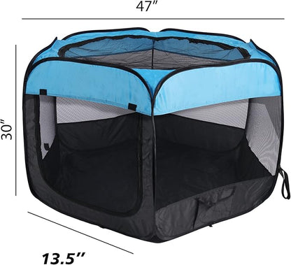 Portable Pet Playpen for Dogs and Cats,Pop Up Playpen for Small Middle Dogs Cats Pet Tent Playground, Indoor Outdoor,47x47x30,Blue/Black,1Pack