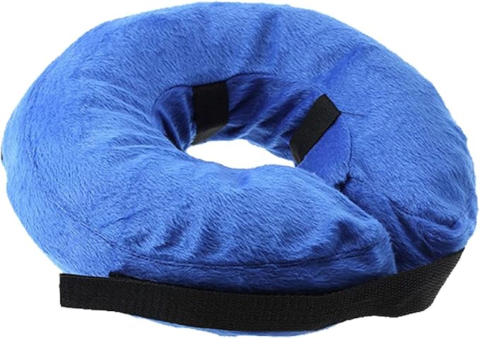 Inflatable Dog Neck Collar PVC Soft Warm Comfortable Protective Recovery Cone for Post Surgery Skin Itching Pets (Blue)