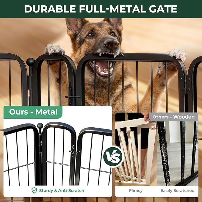 FXW Dog Gate Extra Wide Designed for Indoor Use, Adjustable Width Up to 111-inch Wide (45" H 4 Wire Panels for Large Dogs), Black
