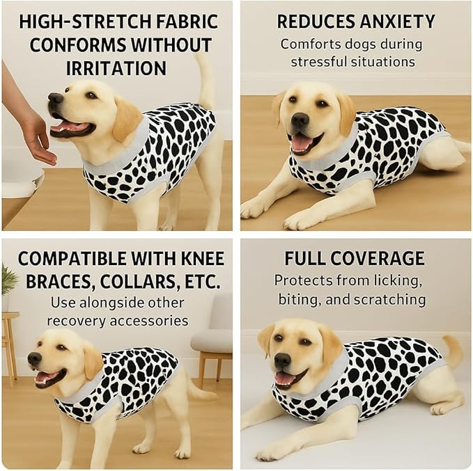 PetWarm Surgery Suit for Dogs Male, Dog Cone Alternative After Surgery, Covers Wounds, Prevents Licking, Fashionable and Protective, Lightweight and Breathable, Leopard Pattern, White, L