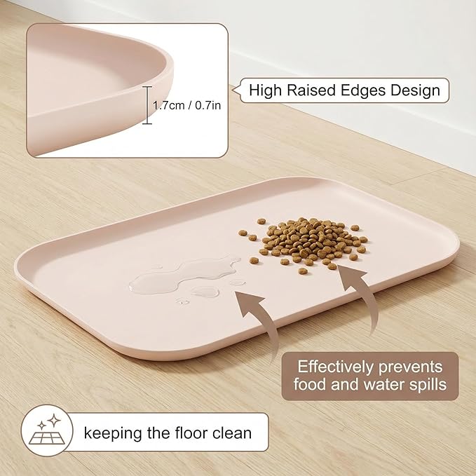 BLESWIN Waterproof Silicone Pet Feeding Mat with Raised Edge,Non-Skid Spill Proof Dog Bowl Mats, Easy Clean Cat Bowls Placemat for Cats and Dogs