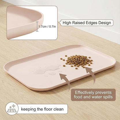BLESWIN Waterproof Silicone Pet Feeding Mat with Raised Edge,Non-Skid Spill Proof Dog Bowl Mats, Easy Clean Cat Bowls Placemat for Cats and Dogs
