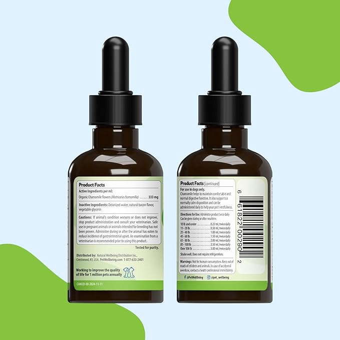 Pet Wellbeing Chamomile for Dogs - Organic Single Herb Supplement - Gentle Digestive Support, Holistic Calming - Pure Chamomile Extract - Vet-Formulated Liquid Wellness 2 oz (59ml)