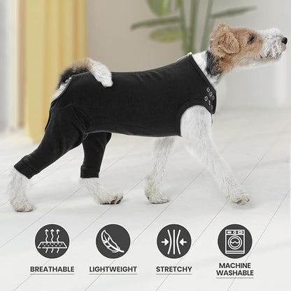 IDOMIK Dog Recovery Suit,Thigh Wound Protective Sleeve for Dogs,Anti Licking Dog Rear Leg Sleeve,Male Female Dog Surgical Clothes,Dog Surgical Suit with Pants Cover,Cone Collar Alternative,Black,XL