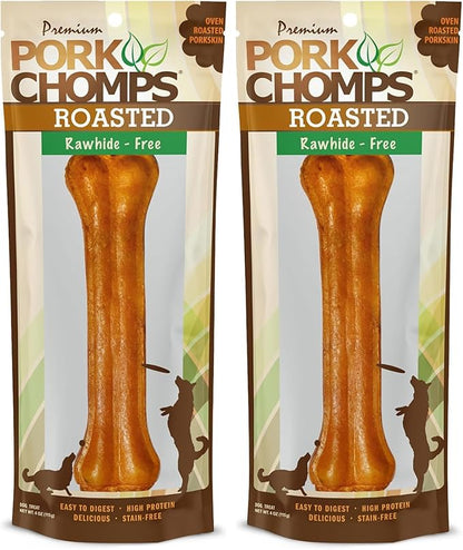 Pork Chomps Roasted Pressed Pork Skin Dog Chew, 7-inch Bone, 1 Count (Pack of 2)