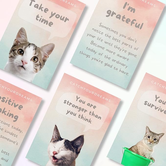 Cats Against Anxiety Cards - 50 Cards by Catchyourdreams for Self Esteem and Stress, Affirmations for Anxiety Emotions Cat Gifts for Women Men (Cats Against Anxiety)
