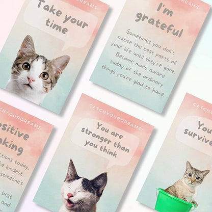 Cats Against Anxiety Cards - 50 Cards by Catchyourdreams for Self Esteem and Stress, Affirmations for Anxiety Emotions Cat Gifts for Women Men (Cats Against Anxiety)