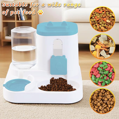Gravity Cat Feeder and Water Dispenser, 2 in 1 Automatic Cat Feeder, 2 Pack Large Capacity Self Feeding for Small Medium Dog Puppy Kitten （Blue）
