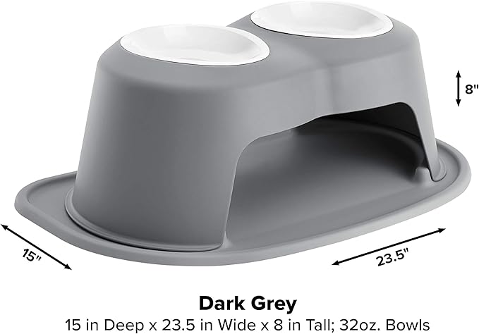 WeatherTech Double High Pet Feeding System w/Plastic Dog/Cat Bowls - 8" High Stand Dark Grey (PDHC3208DGDG)