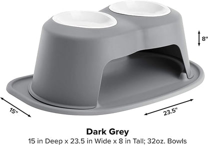 WeatherTech Double High Pet Feeding System w/Plastic Dog/Cat Bowls - 8" High Stand Dark Grey (PDHC3208DGDG)