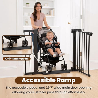 Baby Gate for Stairs, 29.7-40.6" Pressure Mounted Dog Gate, Auto Close Safety Gate for Children & Pets, Easy Install Pet Gate with Walk Thru Door for Doorways & Hallways, No Drilling, Dual-Lock Design