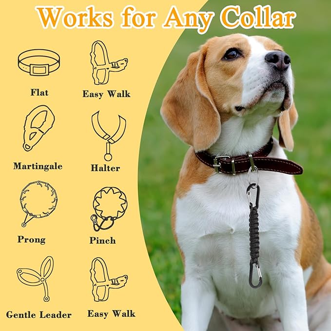 BLMHTWO Dog Collar Safety Clip, Double-Ended Harness to Collar Safety Clip, Handmade Backup Strap Dog Harness Connector for Prong, Leashes, Walking, Running and Hiking (Black)