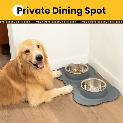 Conlun Dog Bowls with Non-Slip Silicone Mat, Spill Proof Large Food & Water Bowls Set, Easy Clean Dog Food Dish, Dishwasher Safe, Suitable for Dogs Cats Pet Under 90lbs, Large, Grey