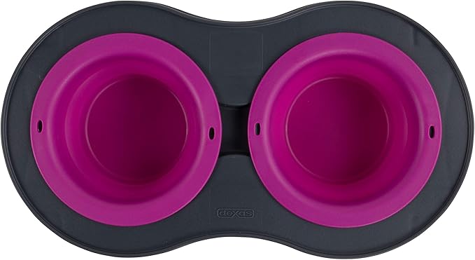 Dexas Pets Double Elevated Pet Feeder, Fuchsia, Small/1 Cup Capacity Bowls (PW1004322405) (Pack of 2)