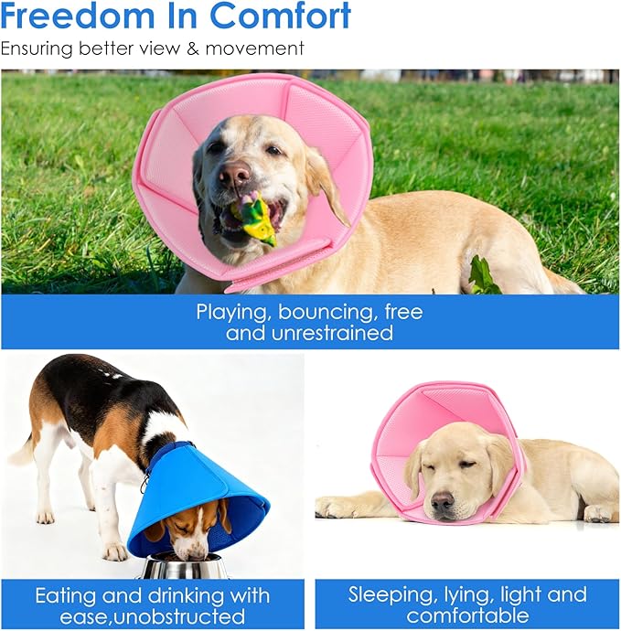 AOFITEE Soft Dog Cone Collar, Adjustable Dog Cone for Dogs to Stop Licking, Dog Cones for Small Medium Large Dogs, Breathable Elizabethan Collar Wound Healing After Surgery(Blue,S)