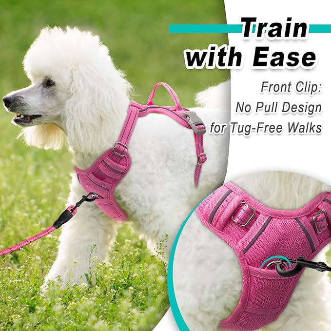 BARKBAY Dog Harness No Pull Mesh for Small Dogs - Adjustable, Reflective, Comfortable, No Choke, Heavy-Duty - Perfect for Outdoor Training, Walking, and Hiking - Strong & Durable - S & Pink Mesh