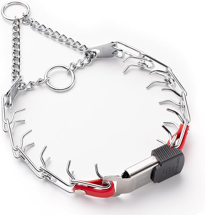 Herm Sprenger Chrome Plated Steel Dog Collar with Quick Release ClicLock Buckle O-Ring Biothane Insert Training Collar Made in Germany (Cherry Red, 16in x 2.25mm(Neck Size up to 13-14in))