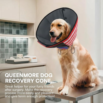 Queenmore Dog Cones for Small Dogs, Dog Cone Collar to Prevent Licking Wounds, Adjustable Comfy Cone for Dogs, Adjustable Elizabethan Collar for Pets, USAFlag S