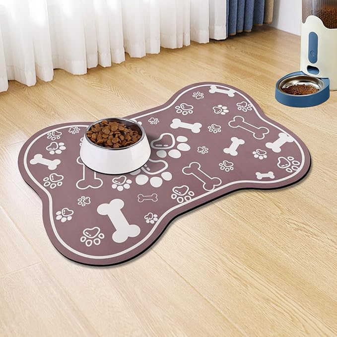 Dog Cat Mat for Food and Water,Rapid Absorbent Pet Feeding Mat, Bone Shaped Dog Placemat Bowl Mat with Rubber Backing,No Stains Pet Food Mats Indoor, Pet Accessories Supplies,Brown 23"×36"