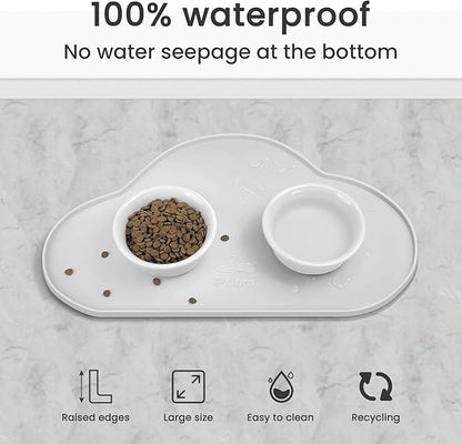 Ptlom Pet Placemat for Dogs and Cats, Non-Slip Waterproof Dog Feeding Mats Prevent Food and Water Overflow, Puppy Bowl Mat Suitable for Small, Medium and Large Pets, Silicone, White