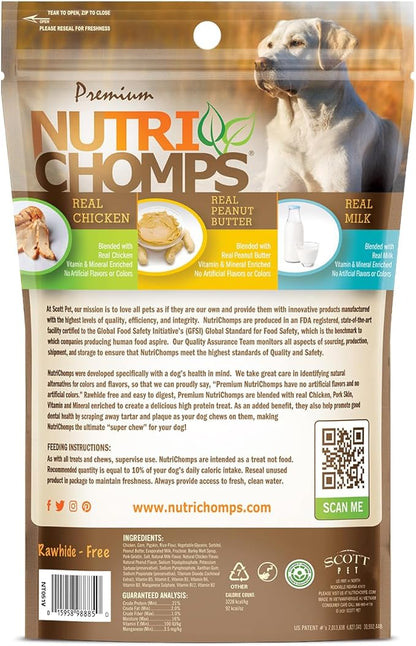 Nutri Chomps Dog Chews, 5-inch Twists, Easy to Digest, Rawhide-Free Dog Treats, 15 Count, Real Chicken, Peanut Butter and Milk flavors