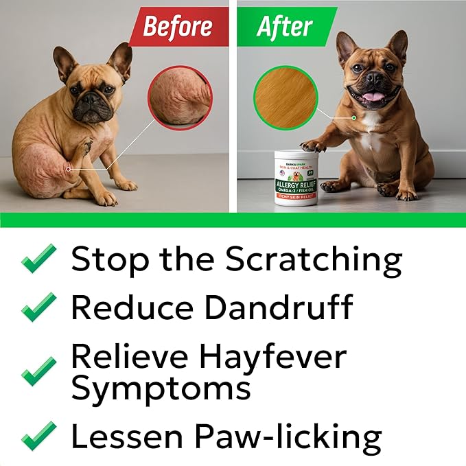 BARK&SPARK Dog Allergy Relief Soft Chews for Skin Health & Seasonal Allergies - Anti-Itch Supplement w/Omega-3, Quercetin & Bromelain Immune Treats for Dry Skin & Hot Spots - Chicken - 60ct