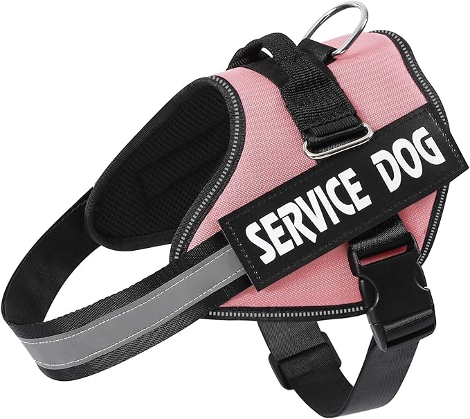 MUMUPET Service Dog Harness, No Pull Reflective Adjustable with Handle, Soft Breathable Padding for Medium Dogs, 2 Removable Velcro Patches (Pink, M)