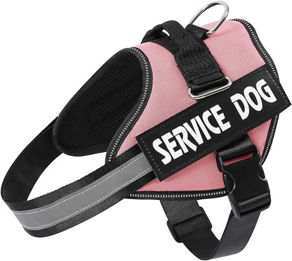 MUMUPET Service Dog Harness, No Pull Reflective Adjustable Vest with Handle, Soft Breathable Padding for Large Dogs, 2 Removable Velcro Patches (Pink, L)