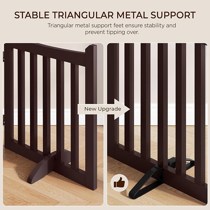 Yaheetech 24" H Freestanding Pet Gate for Dogs Wooden Dog Gates for Hallway, Doorway Collapsible Indoor Pet Fence with Support Feet Stair Barrier 4 Panels Fence Espresso