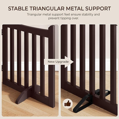 Yaheetech 24" H Freestanding Pet Gate for Dogs Wooden Dog Gates for Hallway, Doorway Collapsible Indoor Pet Fence with Support Feet Stair Barrier 4 Panels Fence Espresso
