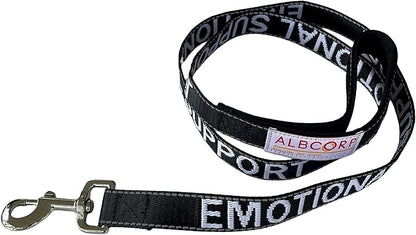 Albcorp Emotional Support Dog Leash 4 FT x 1 Inch – Reflective ESA Leash with Embroidered Emotional Support Lettering, Heavy-Duty Nylon, Padded Neoprene Handle, (Black, Emotional Support)
