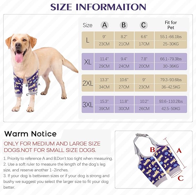 ROZKITCH Dog Surgery Leg Sleeve for Front Legs, Adjustable Pet Prevent Licking Wound Elbow Knee Protector, Dog Leg Sleeve to Stop Licking Cone Collar Alternative for Sprain ACL CCL Arthritis Blue XL