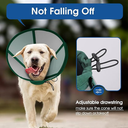 SUNFURA Dog Cone, Soft Dog Cones for Large Dogs After Surgery, Adjustable Cone for Dogs to Stop Licking, Pet E-Collar Alternative for Wound Healing, Green Large