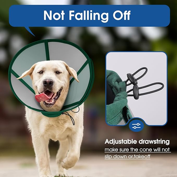 SUNFURA Dog Cone - Soft Cone for Dogs to Stop Licking, Comfy Dog Cones E-Collar Alternative After Surgery, Adjustable Dog Recovery Collar for Wound Care, Spay, Neuter, Green Small