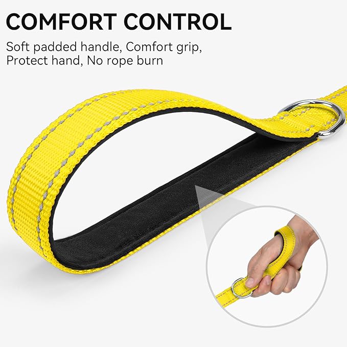 Joytale Dog Leash, 5 FT Double-Sided Reflective, Padded Handle Nylon Heavy Duty Leashes for Small Dogs Walking, Yellow