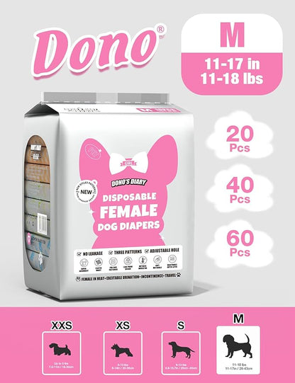 Dono Dog Diapers Female-40PCS, Disposable Female Dog Period Diaper for Heat with Wetness Indicator, Super Absorbent Doggie Puppy Diapers Female for XXS,Small Medium Large Dogs