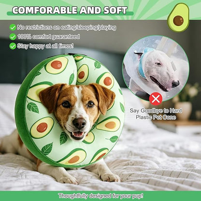 KOOLTAIL Inflatable Dog Cone Collar, Soft Donut E Collar for Dogs After Surgery to Stop Licking Enhanced Alternative, Blow Up Pet Neck Pillow Recovery Adjustable Cone for Dog Cat，Avocado L