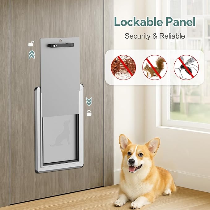 Large Dog Door for Exterior Doors, Aluminum Frame Doggy Door, Fully Magnetic Flaps Large Breed Dog Doors, Sliding Lock Panel, Rust Resistant and Energy Efficient, (Pet Up to100 Lb)