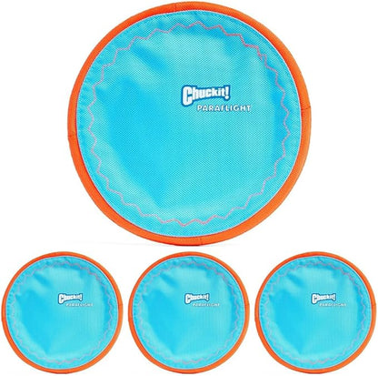 Chuckit! Paraflight Flying Disc Dog Toy - Water Floating Flyer - Durable Nylon Construction with Soft Rubber Edges - for Medium and Large Dogs - Size Large - 9.75" L x 9.75" W -,1 Count (Pack of 4)