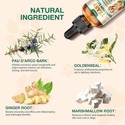 Yeast Infection Treatment for Dogs & Cats - Dog Ear & Skin Itch Relief - Supports Immune Health with Multivitamins Probiotics, 2 fl oz