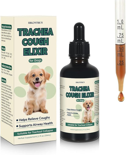 Trachea Cough Elixir for Dogs, Collapsed Trachea Support & Dry Honking Cough Relief, Herbal Airway Comfort Drops for Small Breeds, Helps Promote Smooth Breathing, Easy-to-Administer Liquid - 59 mL