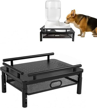 Dog Water Bowl Dispenser Stand with Storage Drawer & Metal Holder Compatible with Automatic Feeders & Water Dispensers - Adjustable Height, Raised Elevated Platform for Cats, Small & Medium Dogs