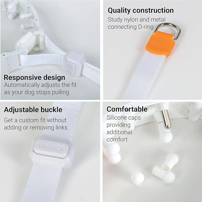 SVD.PET Dog Prong Collar for No-Pull Training, Quick-Release Buckle Adjustable Pinch Collar for Large Dogs (White, Large Size)