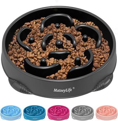 MateeyLife Large Slow Feeder Dog Bowls, Anti-Choking Puzzle Dog Food Bowls, Anti-Slip Interactive Feeding Slow Down Eating, Bloat Stop Maze Dishes for Large Breeds 4 Cups Black